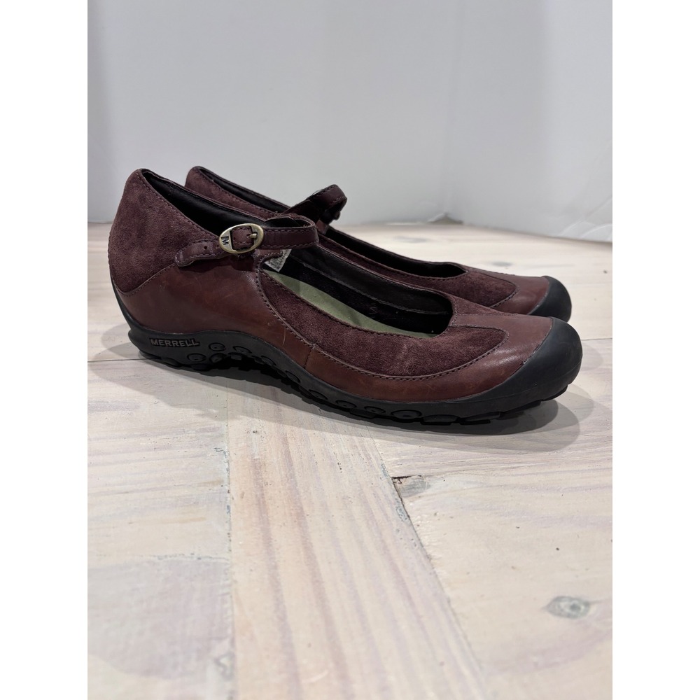 Merrell Plaza MJ Saddle Brown Leather Suede Mary Jane Shoes J46104 Womens 11